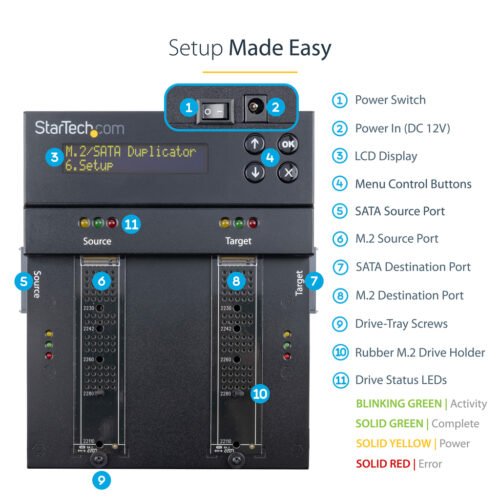 StarTech.com Standalone M.2 SATA & M.2 NVMe Duplicator and Eraser - HDD/SSD Cloner/Wiper for M.2 PCIe AHCI/NVMe, M.2 SATA, 2.5/ - Image 11