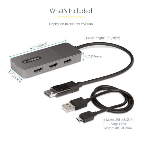 StarTech.com 3-Port MST Hub - DisplayPort to 3x HDMI, Triple 4K 60Hz Monitors, DP 1.4 Multi-Monitor Video Adapter, 1ft (30cm) B - Image 8