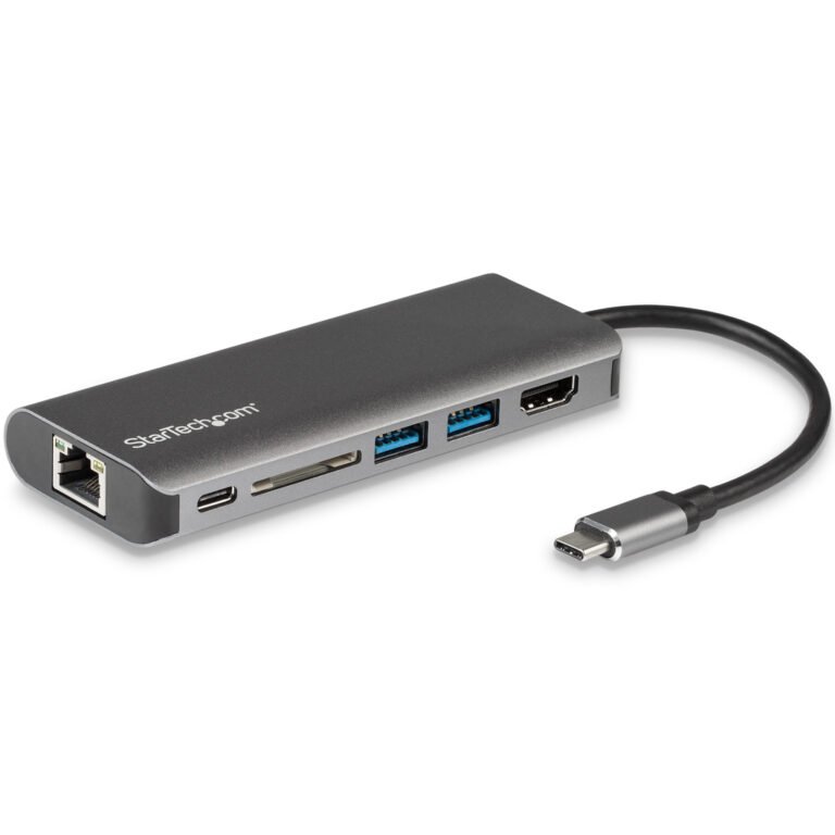 StarTech.com USB C Multiport Adapter, Portable USB-C Dock to 4K HDMI, 2-pt USB 3.0 Hub, SD/SDHC, GbE, 60W PD Pass-Through - USB