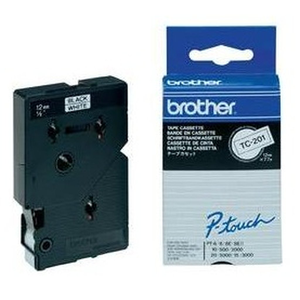 Brother Gloss Laminated Labelling Tape - 12mm, Black/White, 10-pk label-making tape TC