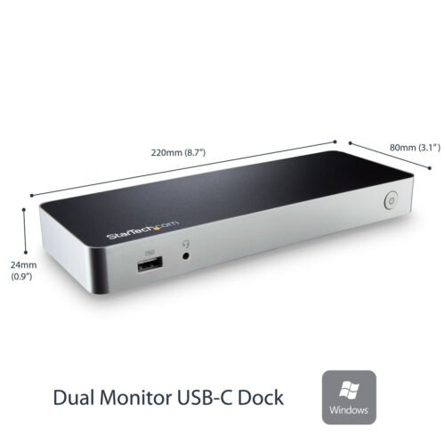 StarTech.com Dual Monitor USB C Docking Station with 60W Power Delivery for Windows Laptops - USB C to HDMI / DVI Dock - USB 3. - Image 2