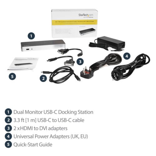 StarTech.com Dual Monitor USB C Docking Station with 60W Power Delivery for Windows Laptops - USB C to HDMI / DVI Dock - USB 3. - Image 17