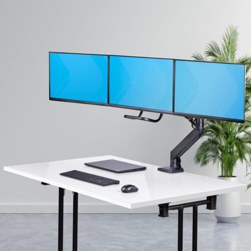 StarTech.com Crossbar Triple Monitor Desk Mount For Up To Three 27in Screens, VESA 75x75/100x100, Tool-Less Arm Adjustments, C- - Image 8