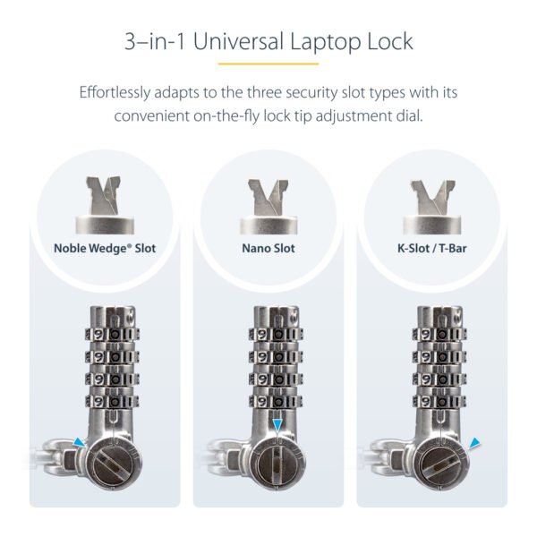 StarTech.com Universal Laptop Lock 6.6ft (2m), Security Cable For Notebook Compatible With Noble Wedge®/Nano/K-Slot; Keyle - Image 6