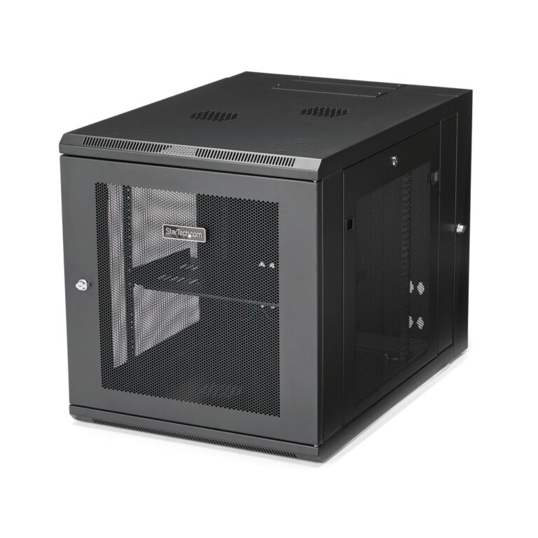 StarTech.com 4-Post 12U Wall Mount Network Cabinet with 1U Shelf, 19" Hinged Wall-Mounted Server Rack for Data / AV / Electroni