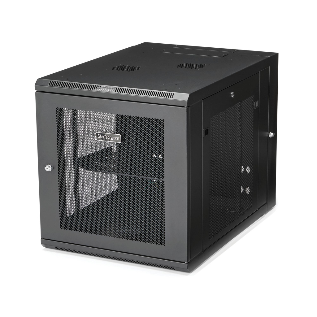 StarTech.com 4-Post 12U Wall Mount Network Cabinet with 1U Shelf, 19" Hinged Wall-Mounted Server Rack for Data / AV / Electroni