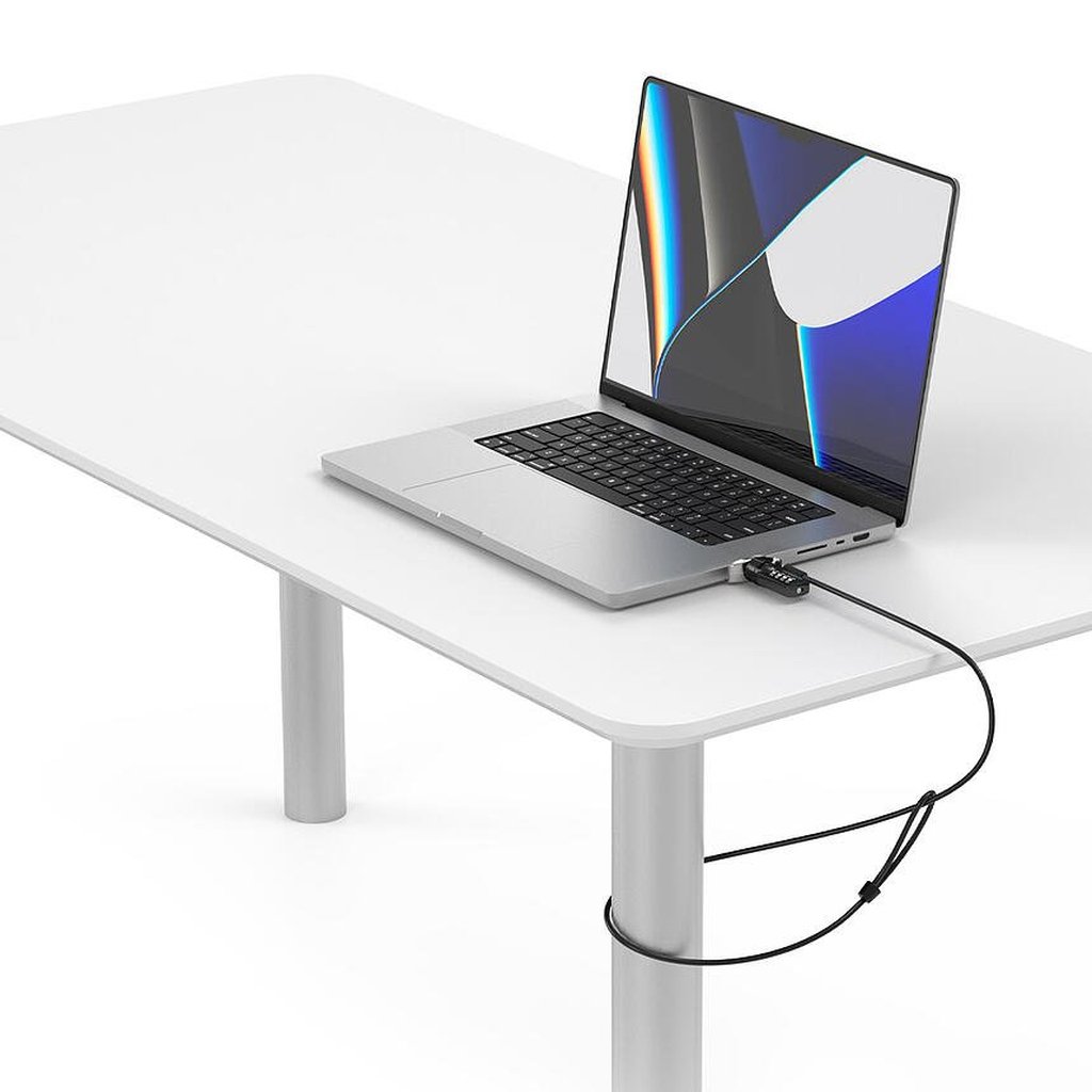 Compulocks Ledge Lock Adapter for MacBook Pro 16" M1, M2 & M3 with Combination Cable Lock Silver - Image 2