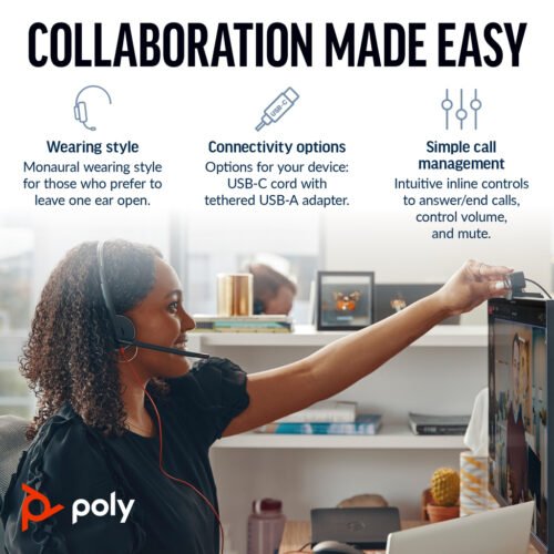 POLY Blackwire 3210 Monaural USB-C Headset +USB-C/A Adapter - Image 2