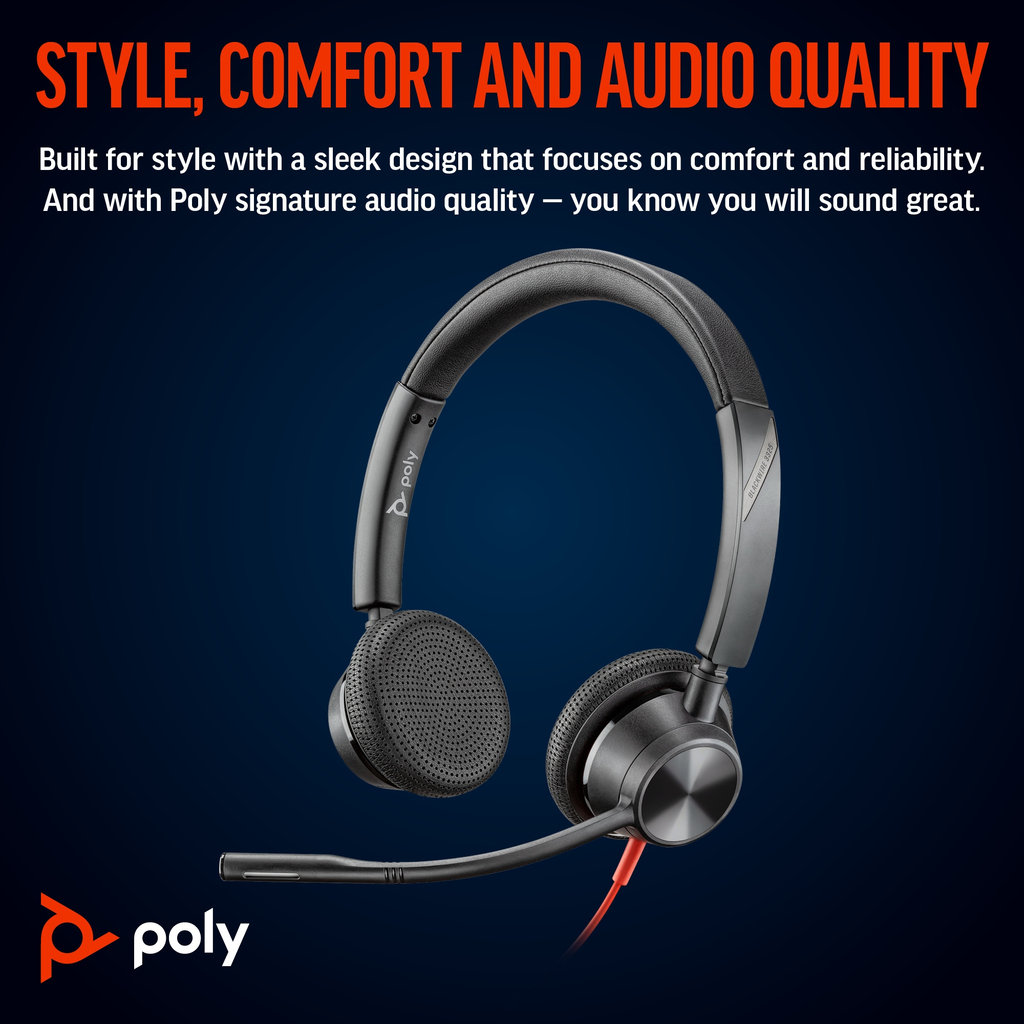 POLY Blackwire 3325 Stereo USB-C Headset +3.5mm Plug +USB-C/A Adapter - Image 4