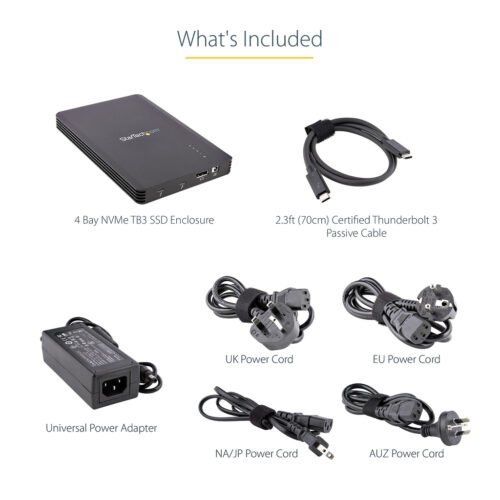 StarTech.com 4 Bay Thunderbolt 3 NVMe Enclosure, For M.2 NVMe SSD Drives, 1x DisplayPort Video/ 2x TB3 Downstream Ports, 40Gbps - Image 13