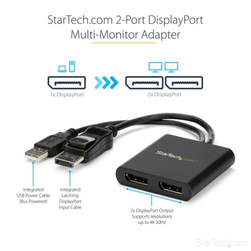 StarTech.com 2-Port Multi Monitor Adapter - DisplayPort 1.2 MST Hub - Dual 4K 30Hz or 1080p - USB Bus Powered - Video Splitter - Image 5