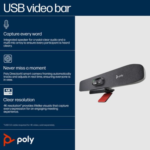 POLY Studio R30 USB Video Bar and BT Remote with HP USB-C Dock G5 (ABU) - Image 5