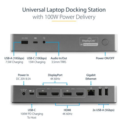 StarTech.com Universal Laptop Docking Station, Hybrid USB-C & USB-A Dock, Dual 4K DP & HDMI, 100W PD, Mac / Windows / Chrome OS - Image 14