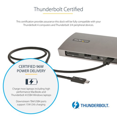 StarTech.com Thunderbolt 4 Dock, 96W Power Delivery, Single 8K/Dual Monitor 4K 60Hz, 3xTB4/USB4 ports, 4xUSB-A, SD, GbE, Thunde - Image 8