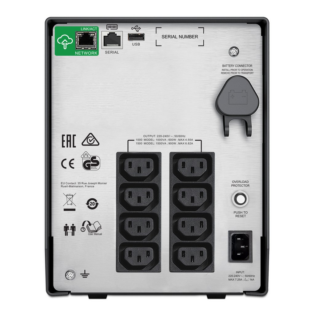 APC Smart-UPS C, Line Interactive, 1000VA, Tower, 230V, 8x IEC C13 outlets, SmartConnect port, USB and Serial communication, AV - Image 2