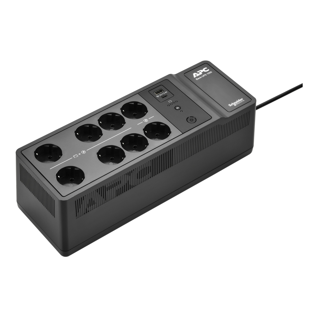 APC Back-UPS, 1050VA/600W Floor/Wall Mount, 230V, 8x Schuko CEE 7/3 outlets, USB Type A+C Port, User Replaceable Battery