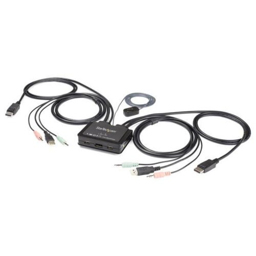 StarTech.com 2 Port DisplayPort KVM Switch - 4K 60Hz - Compact Dual Port UHD DP 1.2 USB Desktop KVM Switch with 4ft Cables & Au