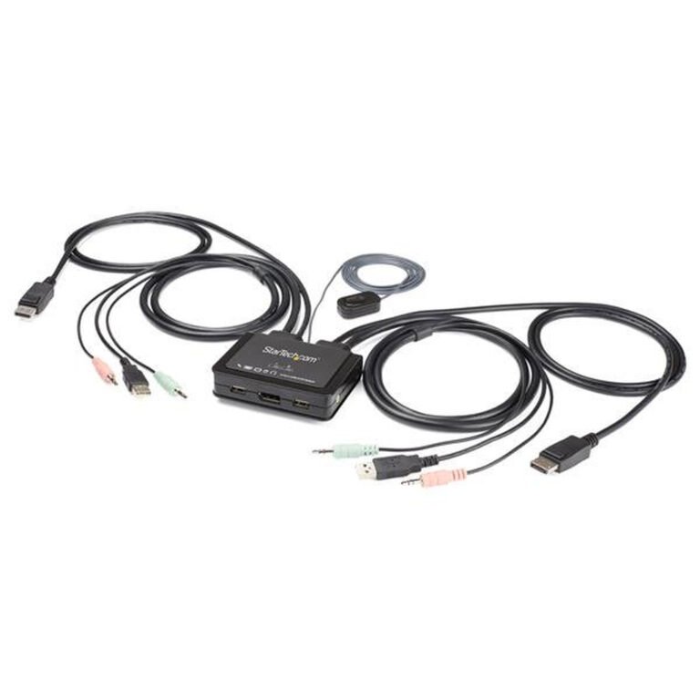 StarTech.com 2 Port DisplayPort KVM Switch - 4K 60Hz - Compact Dual Port UHD DP 1.2 USB Desktop KVM Switch with 4ft Cables & Au