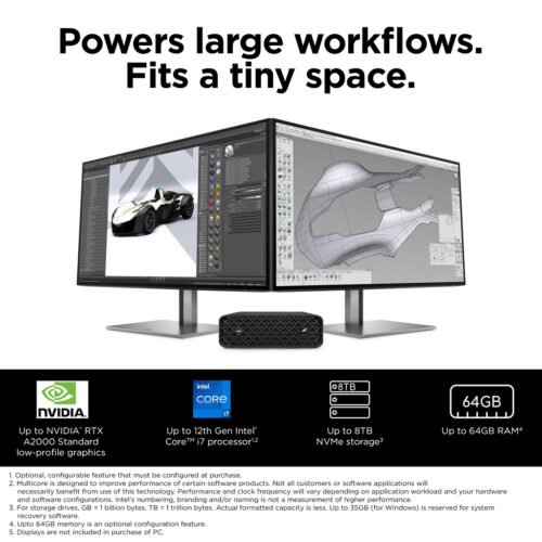 HP Z2 G9 Intel® Core™ i7 i7-12700K 32 GB DDR5-SDRAM 1 TB SSD NVIDIA RTX A2000 Windows 11 Pro Mini PC Workstation Bla - Image 3