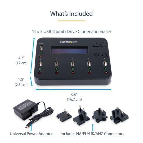 StarTech.com Standalone 1 to 5 USB Thumb Drive Duplicator and Eraser, Multiple USB Flash Drive Copier, System and File and Whol - Image 5