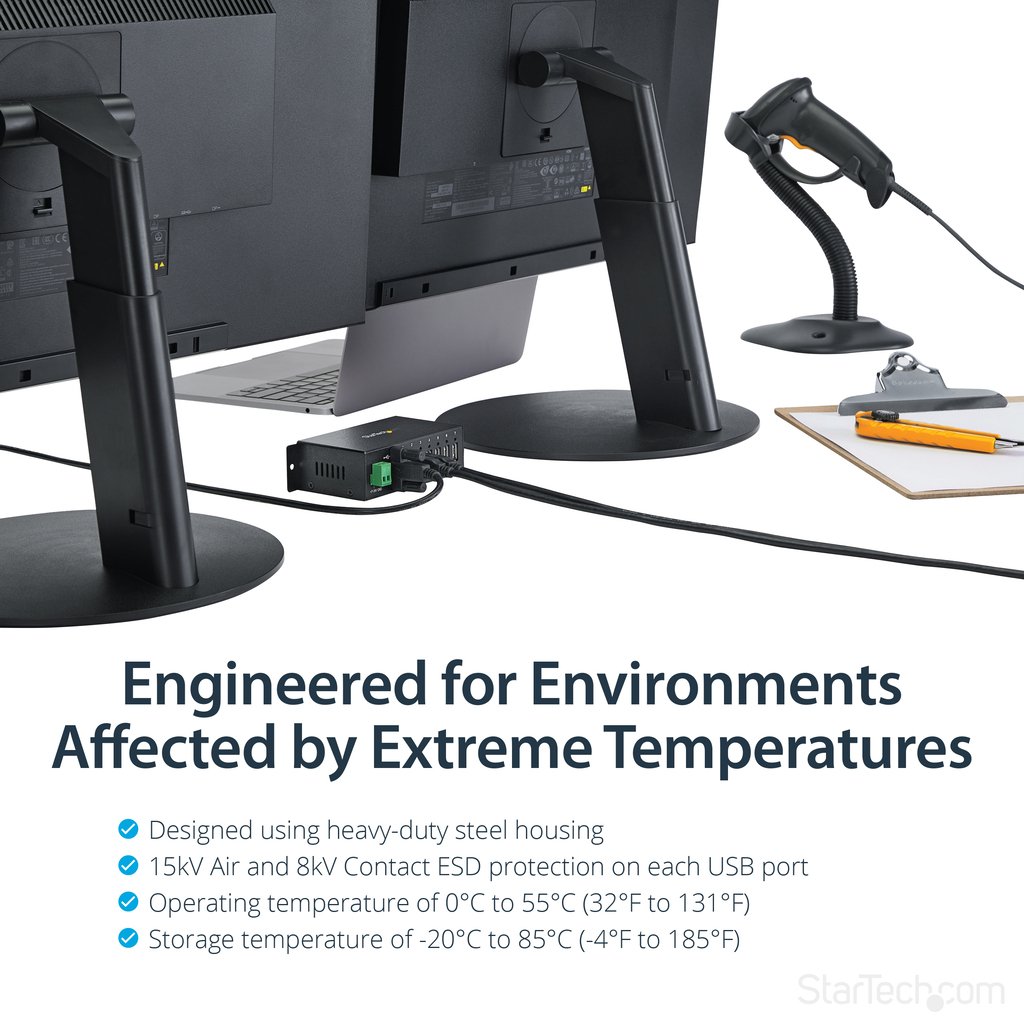 StarTech.com 7-Port USB 2.0 Hub - Metal Industrial USB-A Hub with ESD Protection & 350W Surge Protection - Din Rail, Wall or De - Image 9