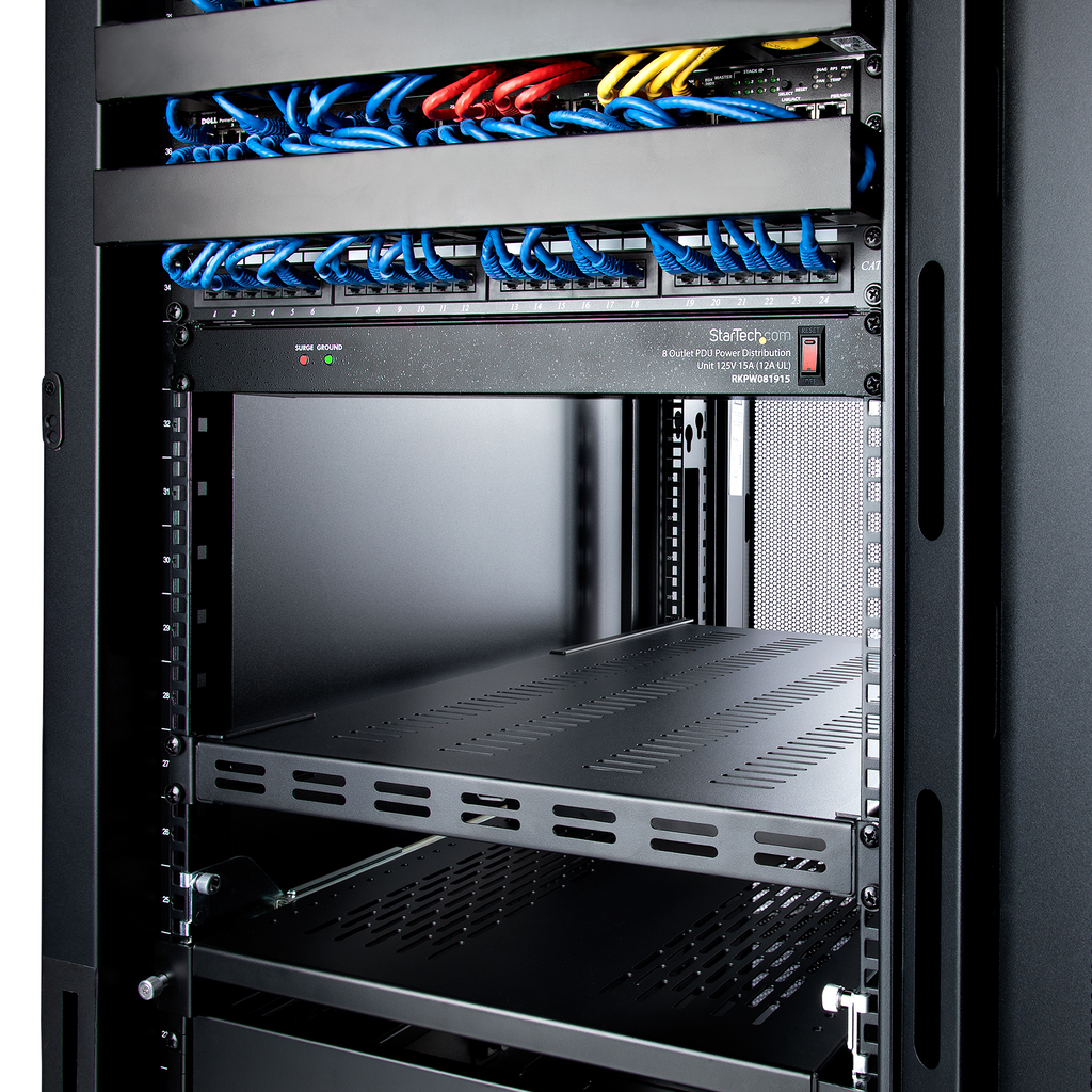 StarTech.com 1U 4-Post Adjustable Vented Server Rack Mount Shelf - 330lbs(150 kg) - 19.5 to 38in Adjustable Mounting Depth Univ - Image 7