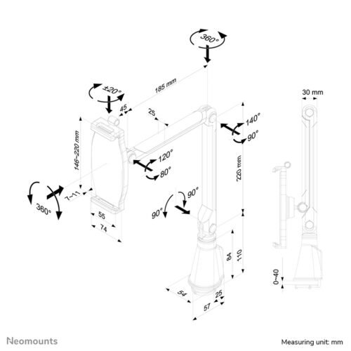 Neomounts TABLET-D100SILVER Tablet holder desk clamp 4.7-12.9" - universal - full motion - Image 8