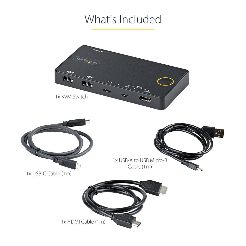 StarTech.com 2 Port Hybrid USB-A + HDMI & USB-C KVM Switch - Single 4K 60Hz HDMI 2.0 Monitor - Compact Desktop and/or Laptop HD - Image 4
