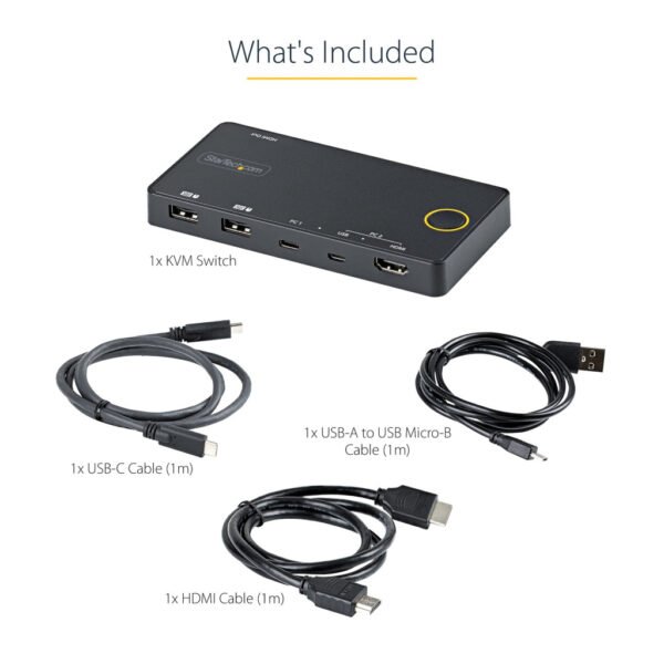 StarTech.com 2 Port Hybrid USB-A + HDMI & USB-C KVM Switch - Single 4K 60Hz HDMI 2.0 Monitor - Compact Desktop and/or Laptop HD - Image 9