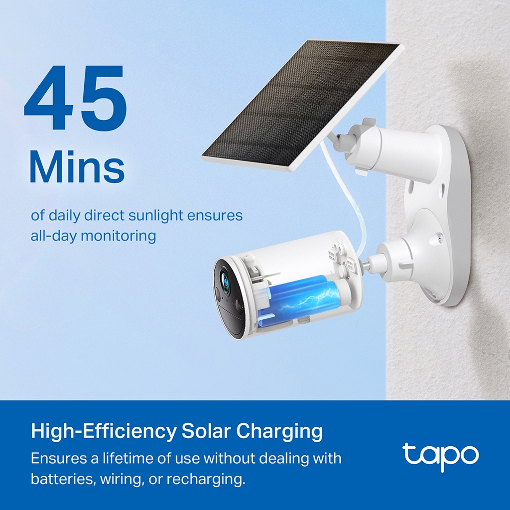 TP-Link Tapo Solar Panel SPEC: 5.2V 2.5W FEATURE: Type-C Charging Port, Non-Stop Power, Flexible Solar Installation, Works with - Image 7