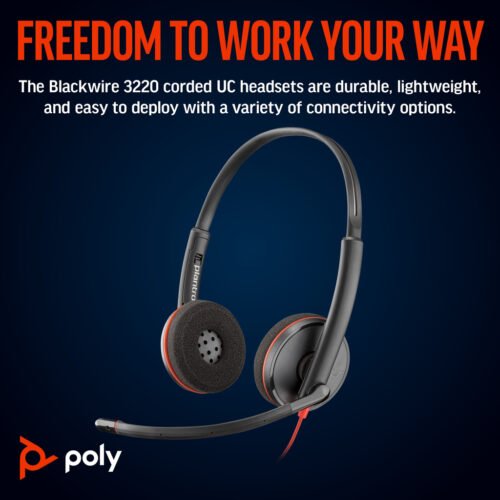 POLY Blackwire 3220 Stereo USB-C Black Headset +USB-C/A Adapter (Bulk) - Image 5