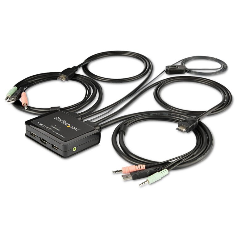 StarTech.com 2 Port HDMI KVM Switch - 4K 60Hz - Compact Dual Port UHD/Ultra HD USB Desktop KVM Switch w/Integrated 4ft Cables &