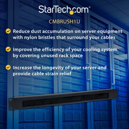 StarTech.com 1U High-density Brush Strip Cable Management Panel, Sturdy Steel Horizontal Data Centre Cable Organizer - Image 7