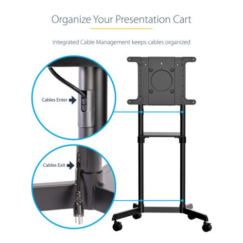 StarTech.com Mobile TV Cart - Portable Rolling TV Stand for 37-70" VESA Display (154lb/70kg) - TV Stand w/Shelf & Storage Compa - Image 5