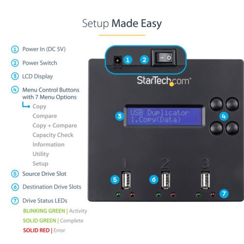StarTech.com Standalone 1 to 2 USB Thumb Drive Duplicator and Eraser, Multiple USB Flash Drive Copier, System and File and Whol - Image 11