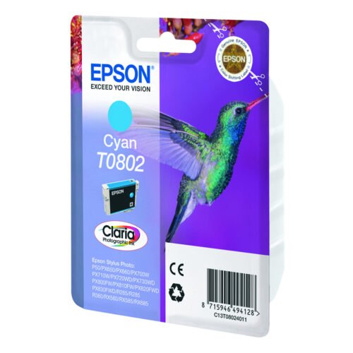 Epson Hummingbird Singlepack Cyan T0802 Claria Photographic Ink - Image 2