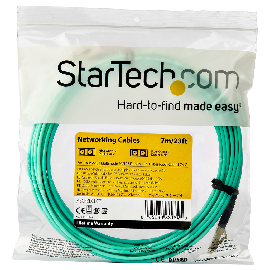StarTech.com 7m (22ft) LC/UPC to LC/UPC OM3 Multimode Fiber Optic Cable, Full Duplex 50/125µm Zipcord Fiber Cable, 100G, Low I - Image 4