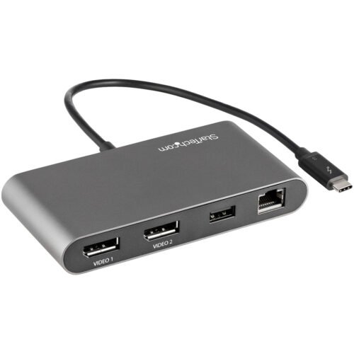 StarTech.com Thunderbolt 3 Mini Dock - Portable Dual Monitor Docking Station with DP 4K 60Hz, 1x USB-A Hub (USB 3.0/5 Gbps), Gb