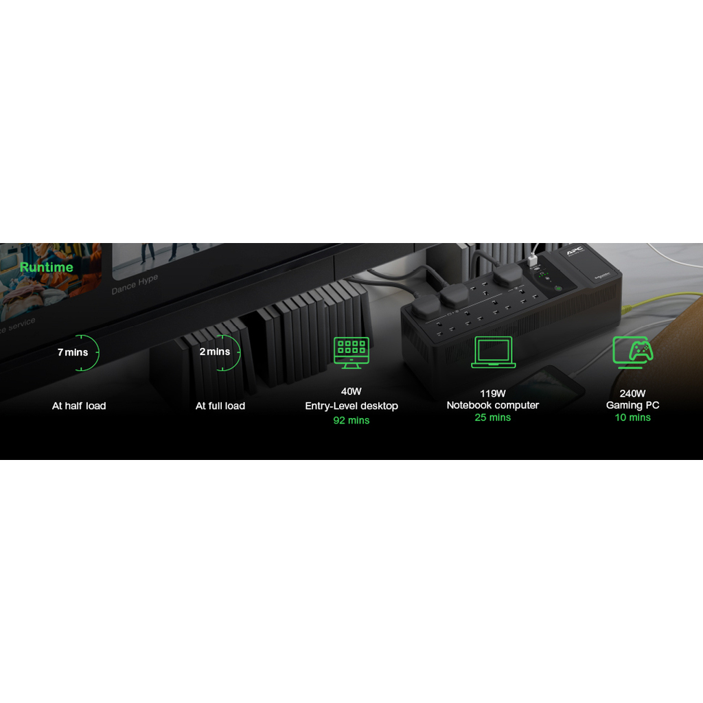 APC Back-UPS, 1050VA/600W Floor/Wall Mount, 230V, 8x British BS1363A outlets, USB Type A+C Port, User Replaceable Battery - Image 11