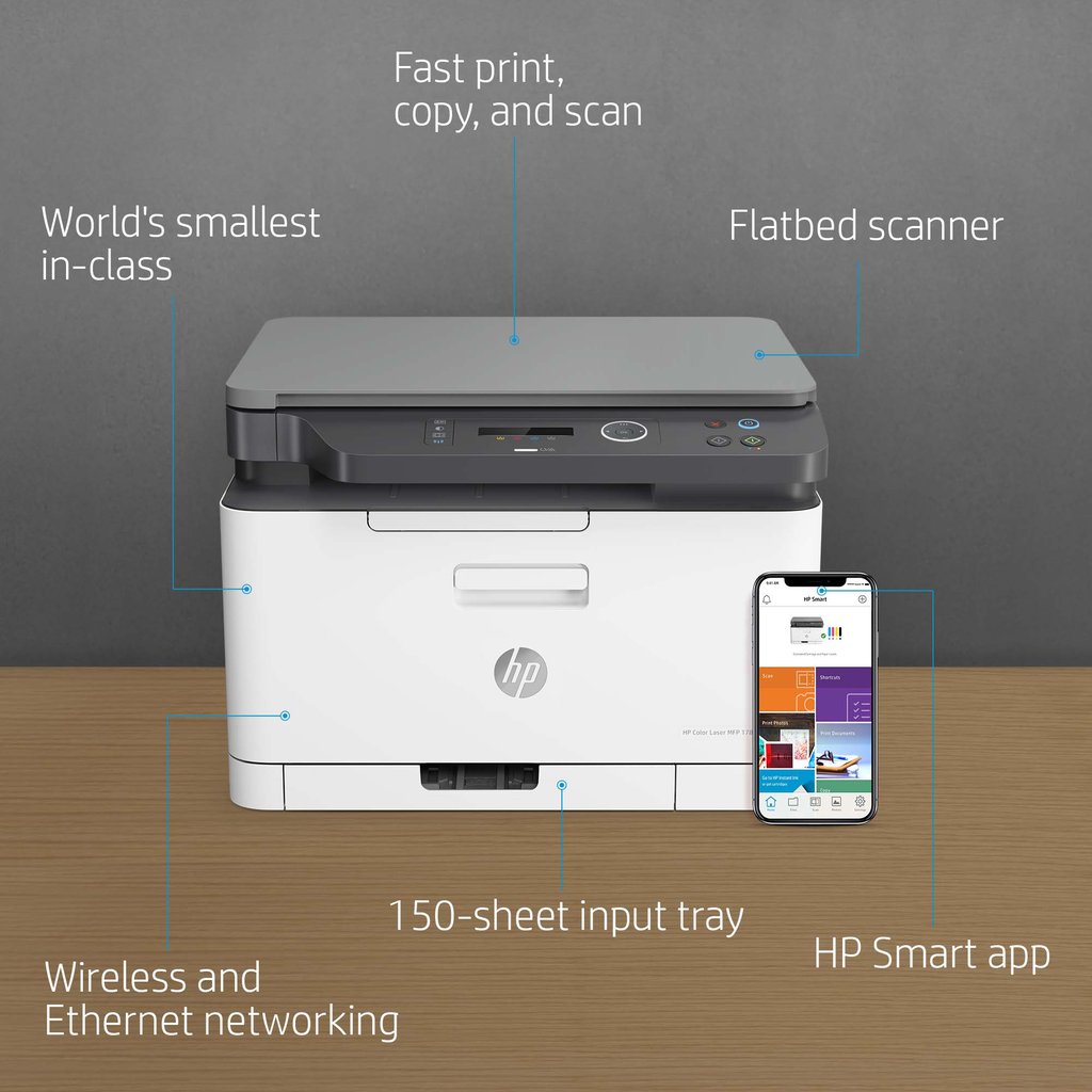 HP Color Laser Laser 178nw Wireless Multifunction Color Printer, Copier, Scanner; Duplex - Image 7