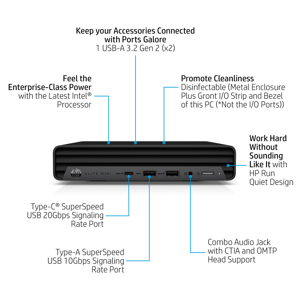 HP Elite Mini 800 G9 Intel® Core™ i5 i5-13500T 8 GB DDR5-SDRAM 256 GB SSD Windows 11 Pro Mini PC Black - Image 7