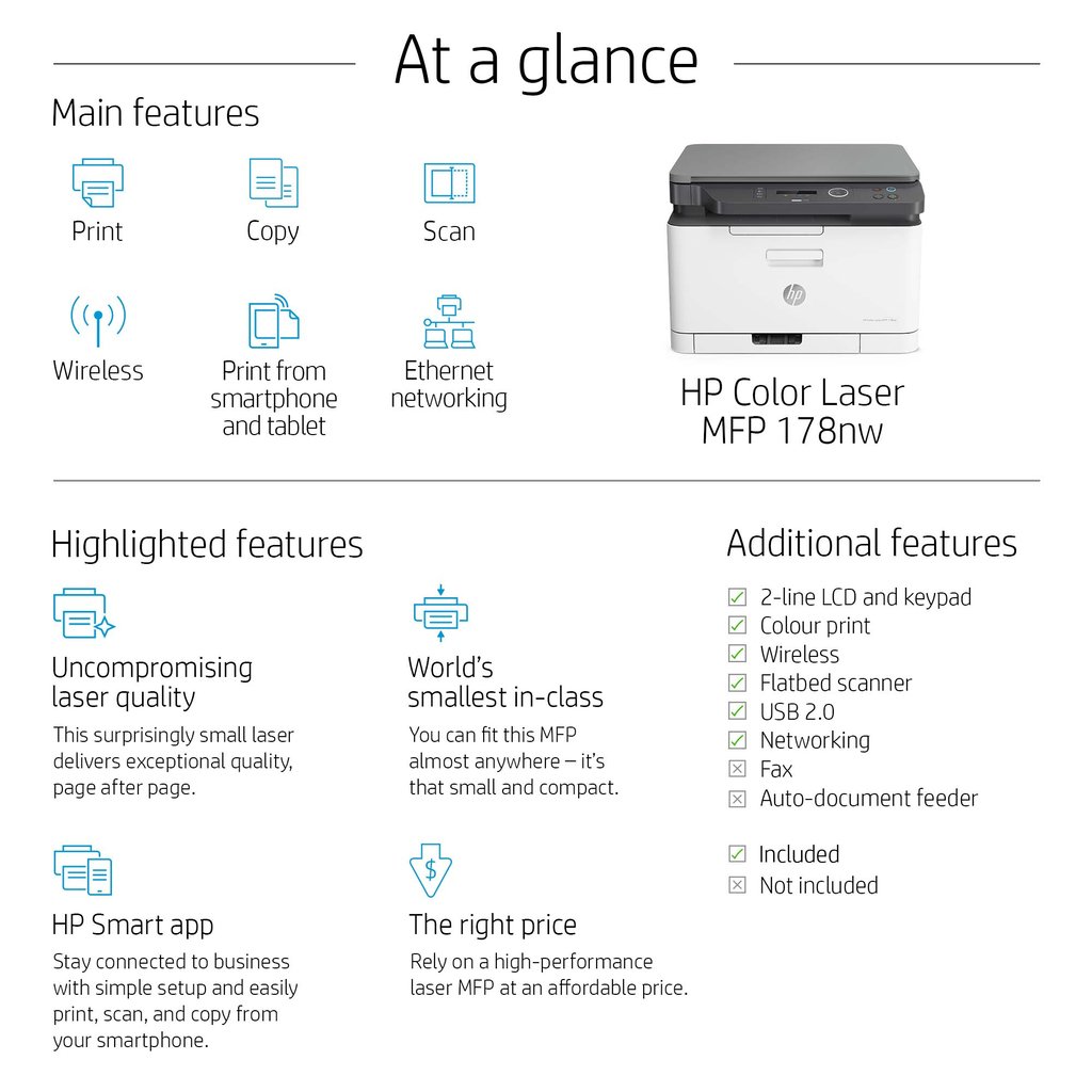 HP Color Laser Laser 178nw Wireless Multifunction Color Printer, Copier, Scanner; Duplex - Image 14