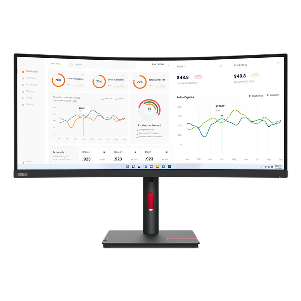Lenovo ThinkVision T34w-30 86.4 cm (34") 3440 x 1440 pixels Wide Quad HD LED