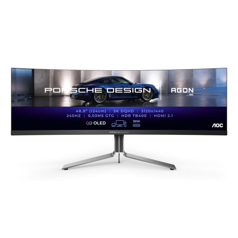 AOC Porsche PD49 computer monitor 124.5 cm (49") 5120 x 1440 pixels DQHD QD-OLED Black, Silver