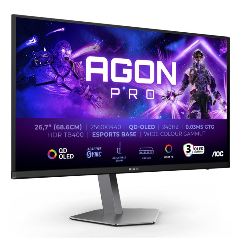 AOC AGON PRO AG276QZD2 computer monitor 67.3 cm (26.5") 2560 x 1440 pixels Quad HD QD-OLED Black, Grey