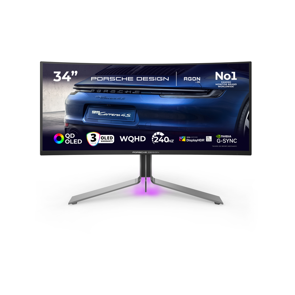 AOC Porsche PD34 computer monitor 86.4 cm (34") 3440 x 1440 pixels Wide Quad HD QD-OLED Black