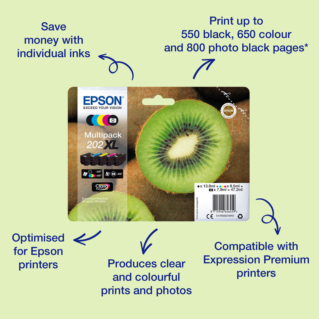 Epson Kiwi Singlepack Yellow 202XL Claria Premium Ink - Image 2