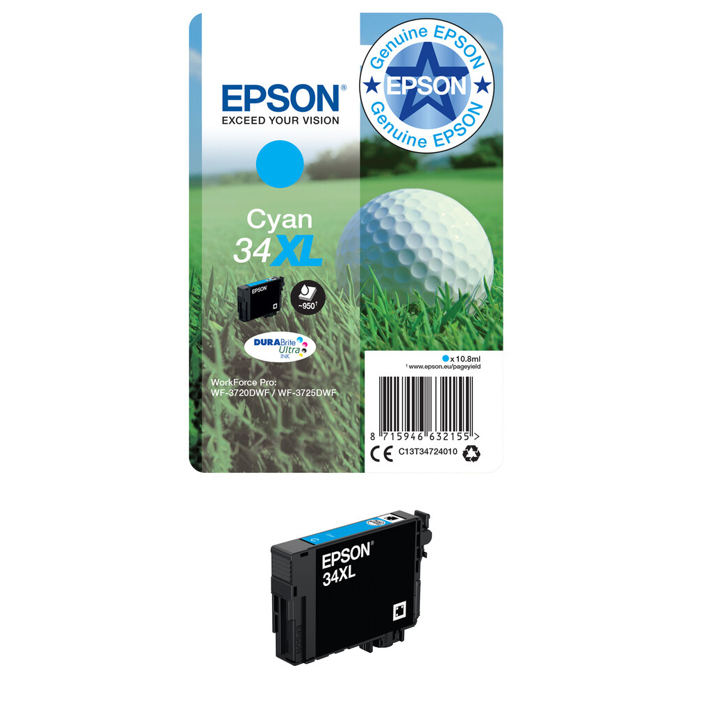 Epson Golf ball 34XL DURABrite Ultra Single Cyan Ink - Image 2