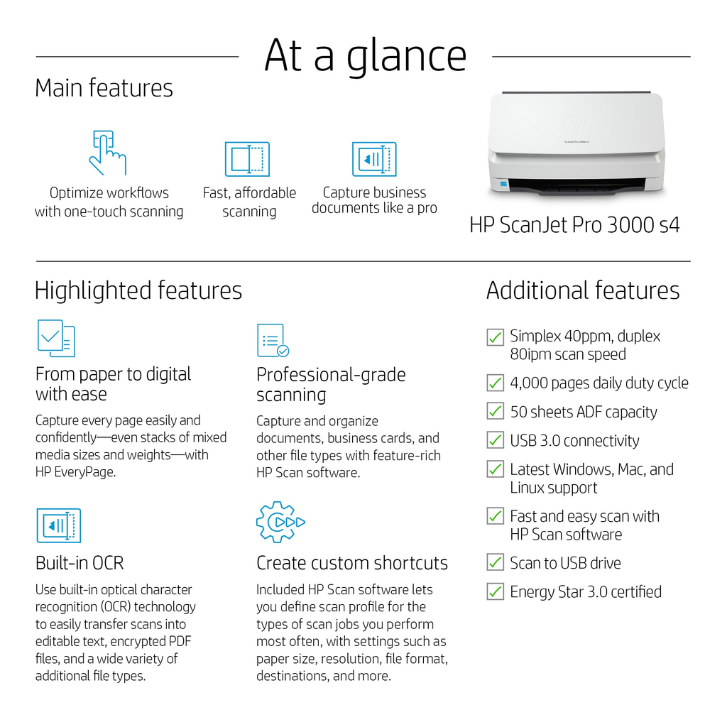 HP Scanjet Pro 3000 s4 Sheet-fed scanner 600 x 600 DPI A4 Black, White - Image 7