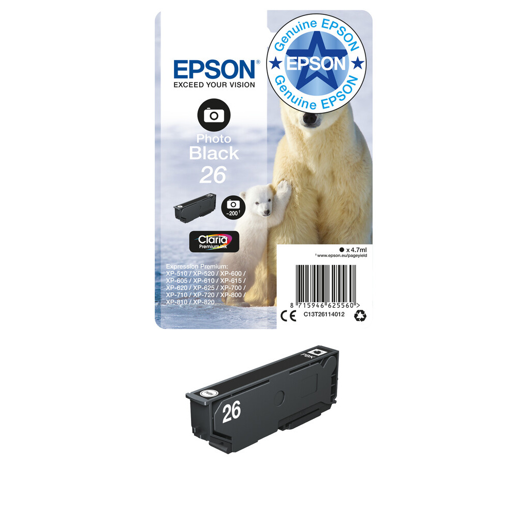 Epson Polar bear 26 Claria Premium Single Photo Black Ink - Image 2